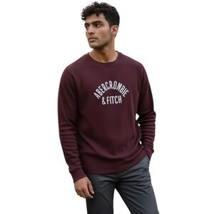 Vintage Abercrombie Mens M Medium L/S Pullover Muscle Short Maroon Red Crewneck